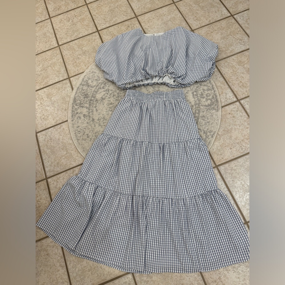 English Factory Blue and White Gingham two piece set